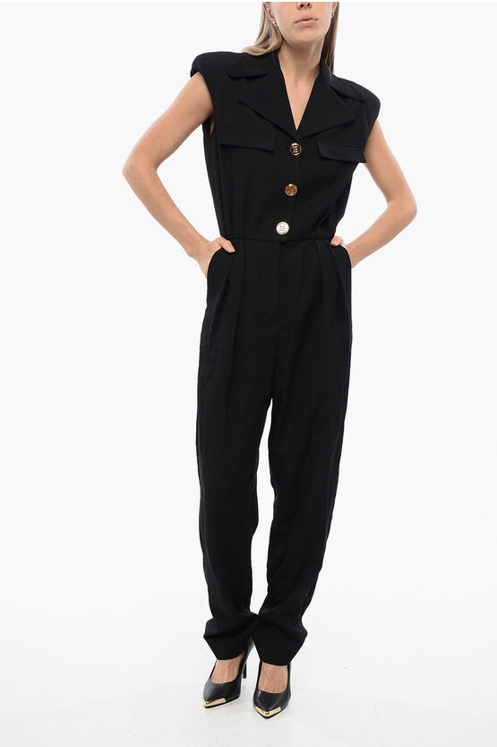 Balmain Sleeveless Pleated Jumpsuit
