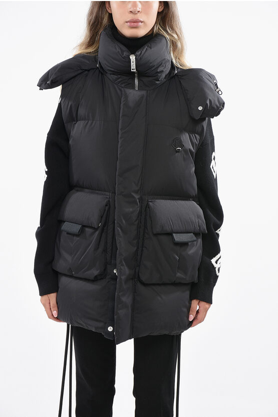 Moncler Sleeveless Sabela Down Jacket With Ton On Ton Monogram In Black