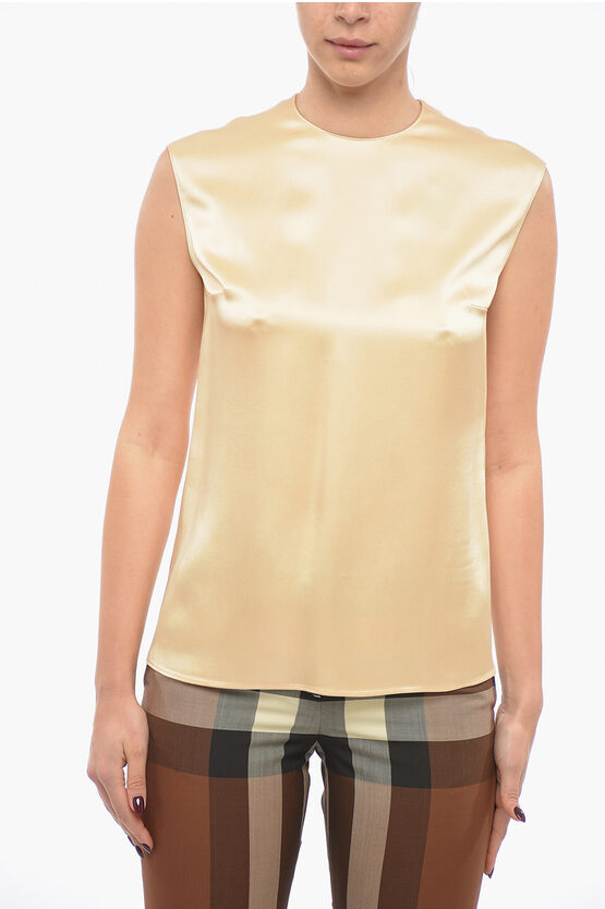 Stella Mccartney Sleeveless Satin Top With Back Zip In Neutral