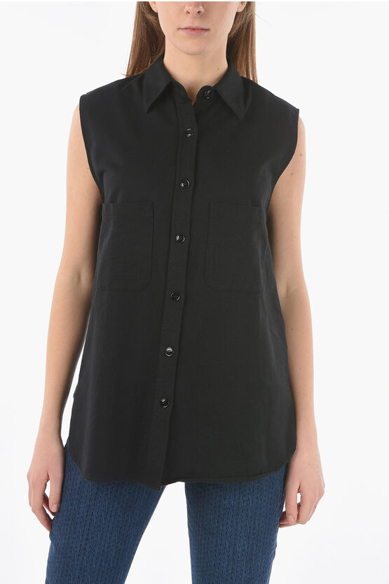 Woolrich Sleeveless Shirt With Double Breast Pocket In Black
