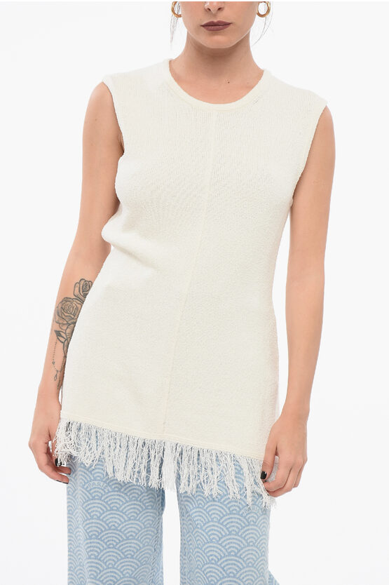 LOULOU STUDIO SLEEVELESS TOP WITH FRINGED BOTTOM