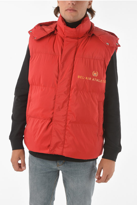 Bel-air Athletics Sleveless Puffer Jacket With Removable Hood In Orange