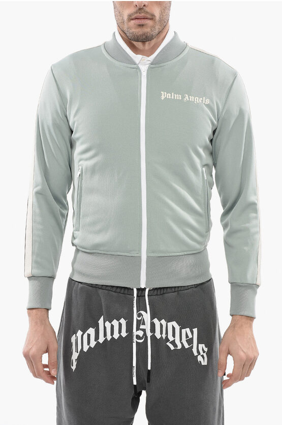 Palm Angels Slid Color Track Sweatshirt With Zipped Closure In Green