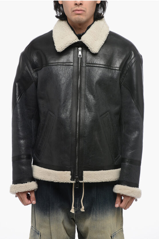 Shop Neil Barrett Slim Curly Cracked Sheepskin Jacket