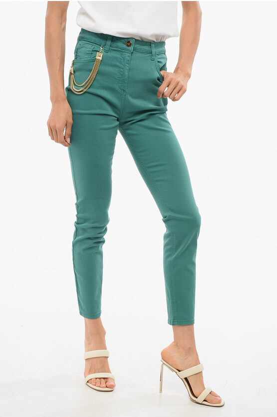 Elisabetta Franchi Slim Denims With Metal Detail In Green