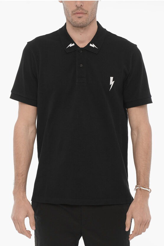 Neil Barrett Slim Fit 2 Bottoni Polo Shirt With Contrast Embroidery In Black