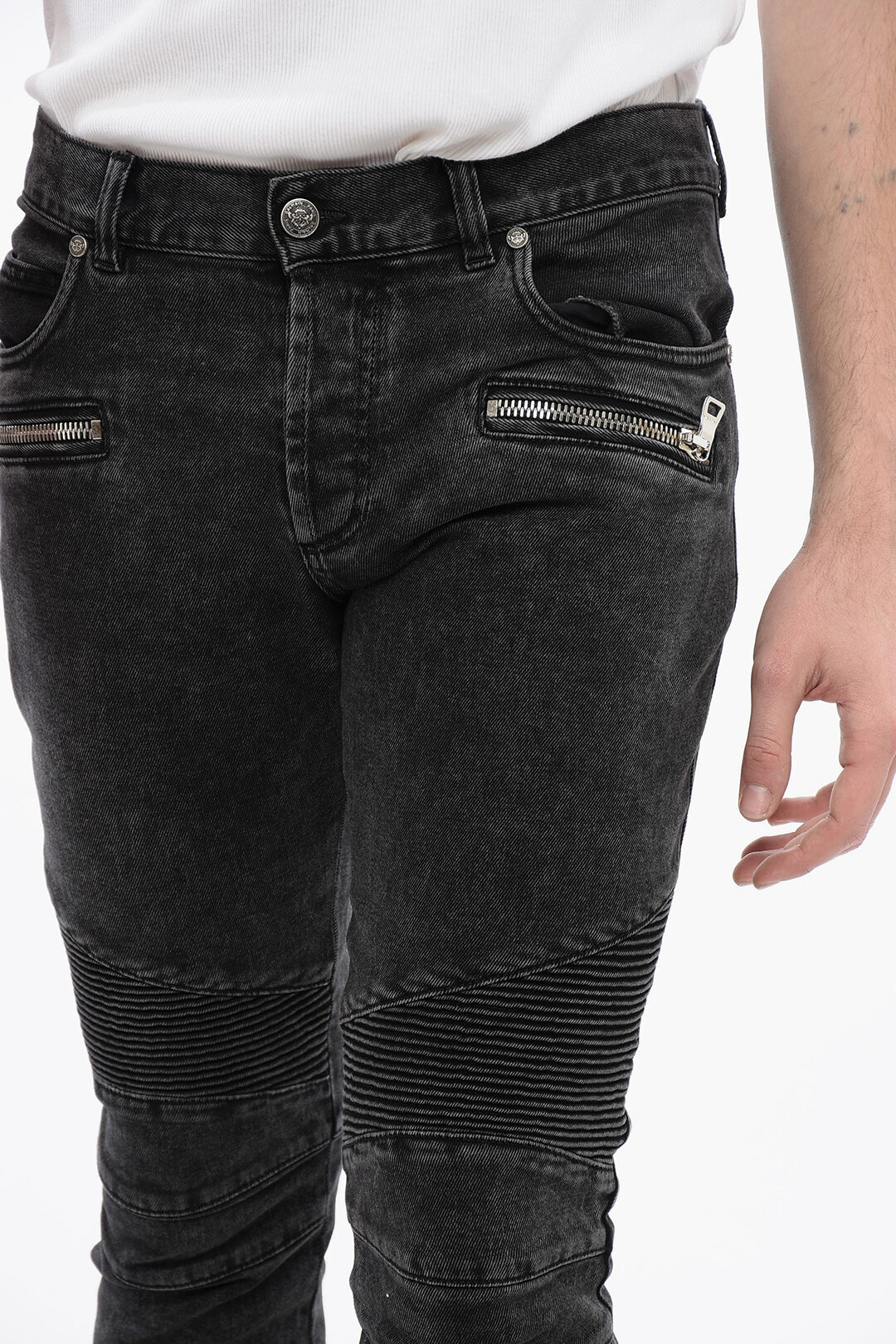 Balmain Slim Fit Biker Denims with Logoed Cuffs 15cm men Glamood