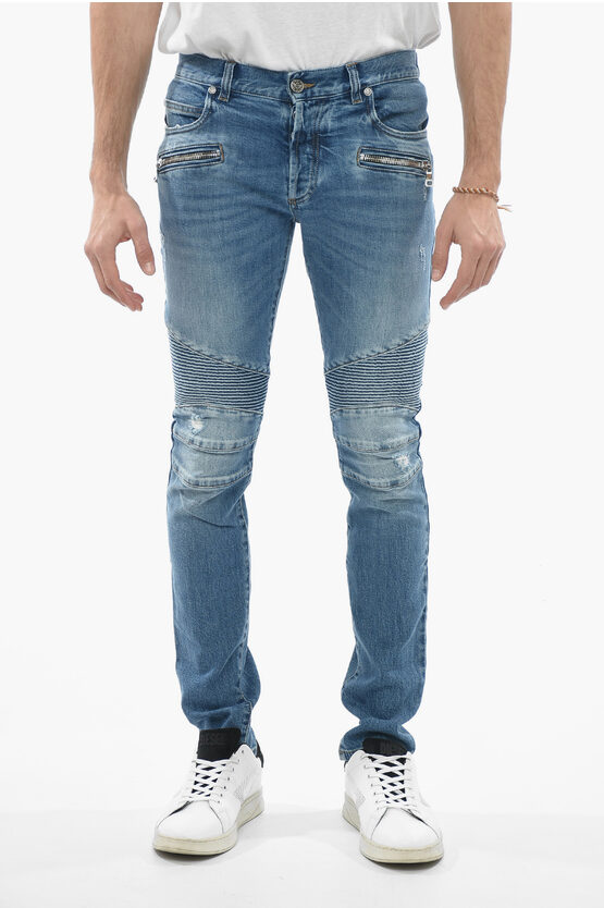 Shop Balmain Slim Fit Biker Jeans Distressed Effect 15 Cm