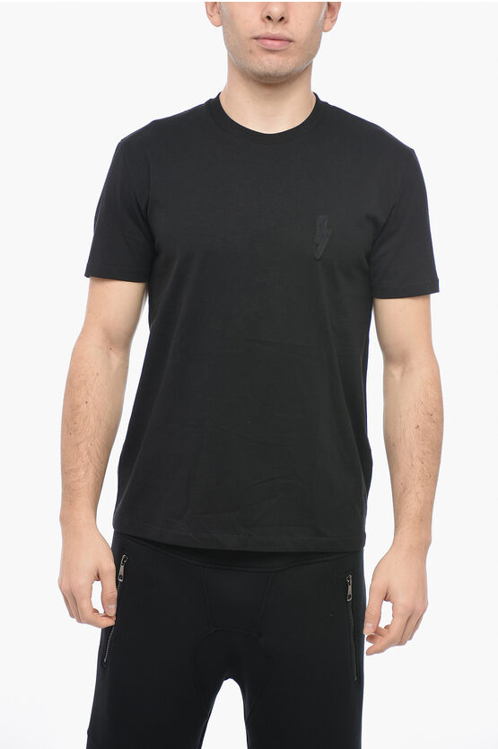 Neil Barrett Slim Fit Cotton Metal Thread Thunderbolt Crew-neck T-shirt W In Black