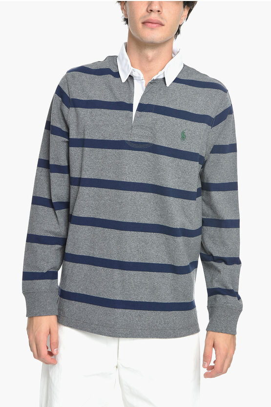 Ralph Lauren Slim Fit Cotton Polo With Balanced Stripe Motif In Gray