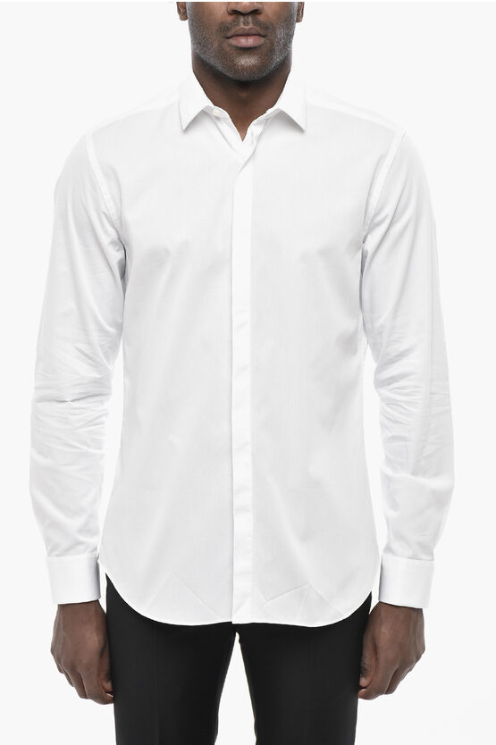 Corneliani Slim-fit Cotton Poplin Shirt With Cufflinks In Orange