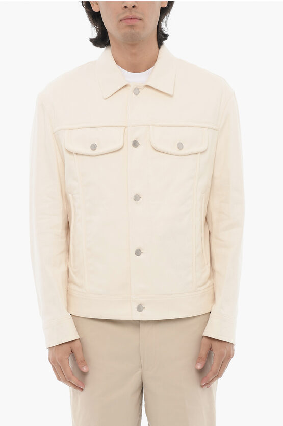 Neil Barrett Slim Fit Cotton Twill Jacket With Logoed Buttons In White