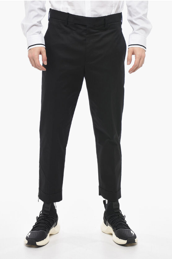 Neil Barrett Slim Fit Cotton Twill Jamie Pants With Ankle Zip In Black