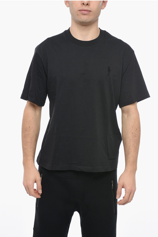 Neil Barrett Slim Fit Crew-neck Bolt T-shirt With Embroidery In Neutral