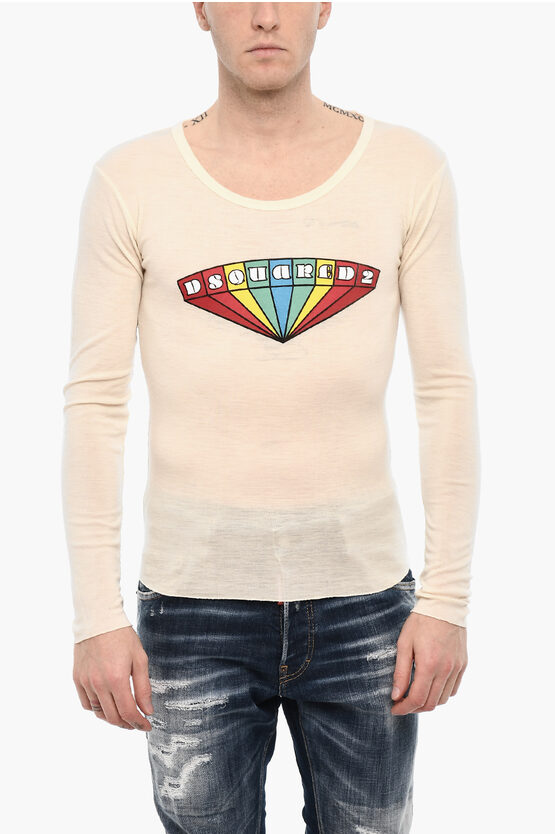 Dsquared2 Man T-shirt Cream Size L Virgin Wool