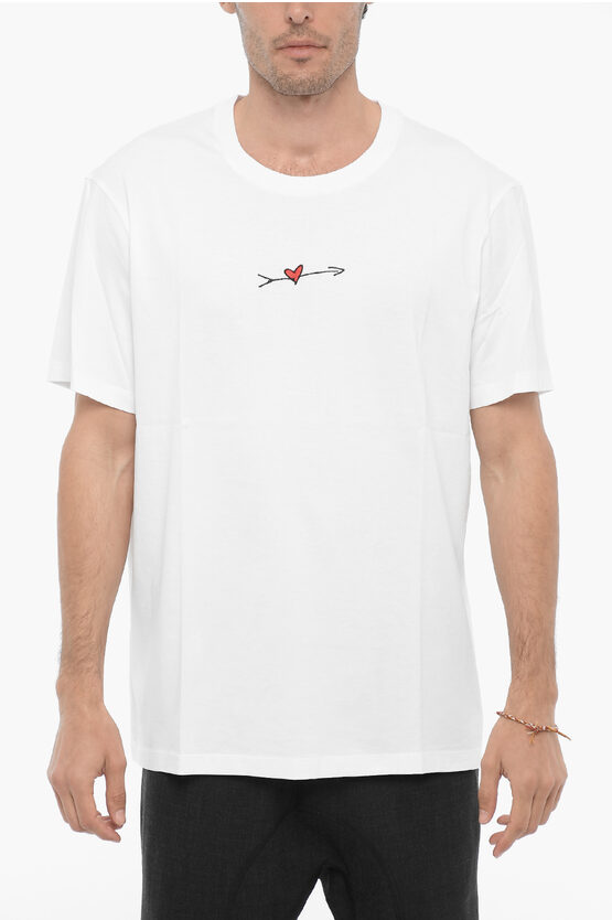 Shop Neil Barrett Slim Fit Crew-neck T-shirt With Heart Embroidery