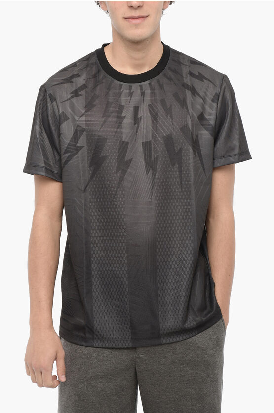 Shop Neil Barrett Slim Fit Crew-neck T-shirt With Thunderbolt Print