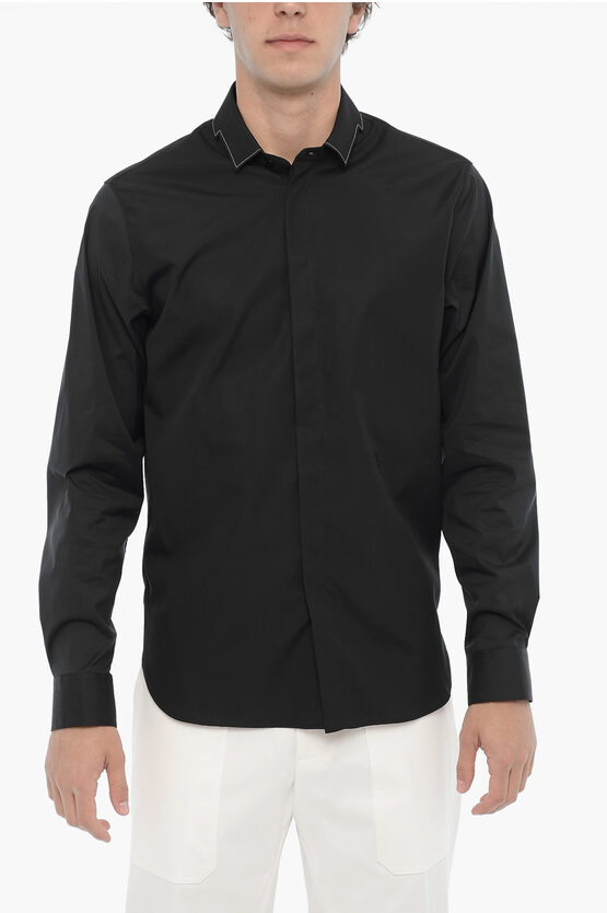 Shop Neil Barrett Slim Fit Cut Out Bolt Shirt With Hidden Buttoning