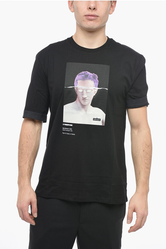 Neil Barrett Slim Fit Cyber Punk Crew-neck T-shirt With Popeline Details In Black