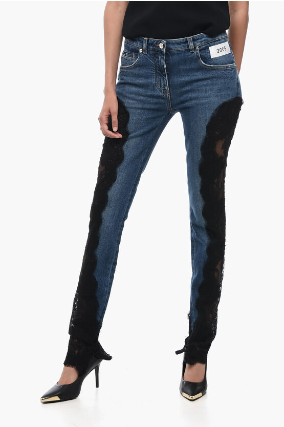 Shop Dolce & Gabbana Slim Fit Dark Washed Denims With Lace Bottom 14cm