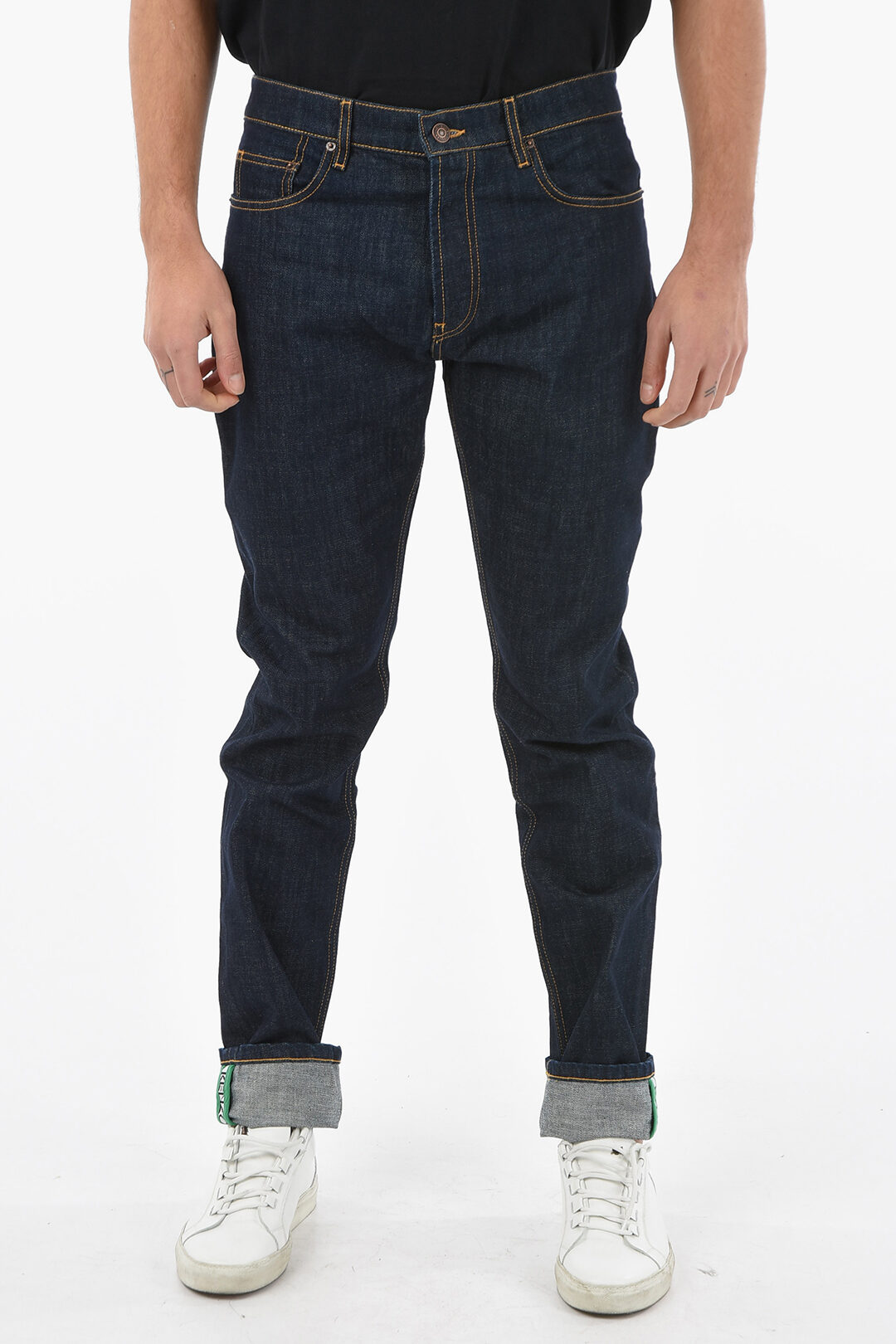 Kenzo Slim fit Dark-washed Jeans with Logoed Cuffed Ankles men ...