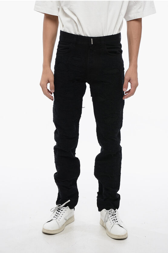 Shop Givenchy Slim Fit Distressed Cotton Denims 17cm