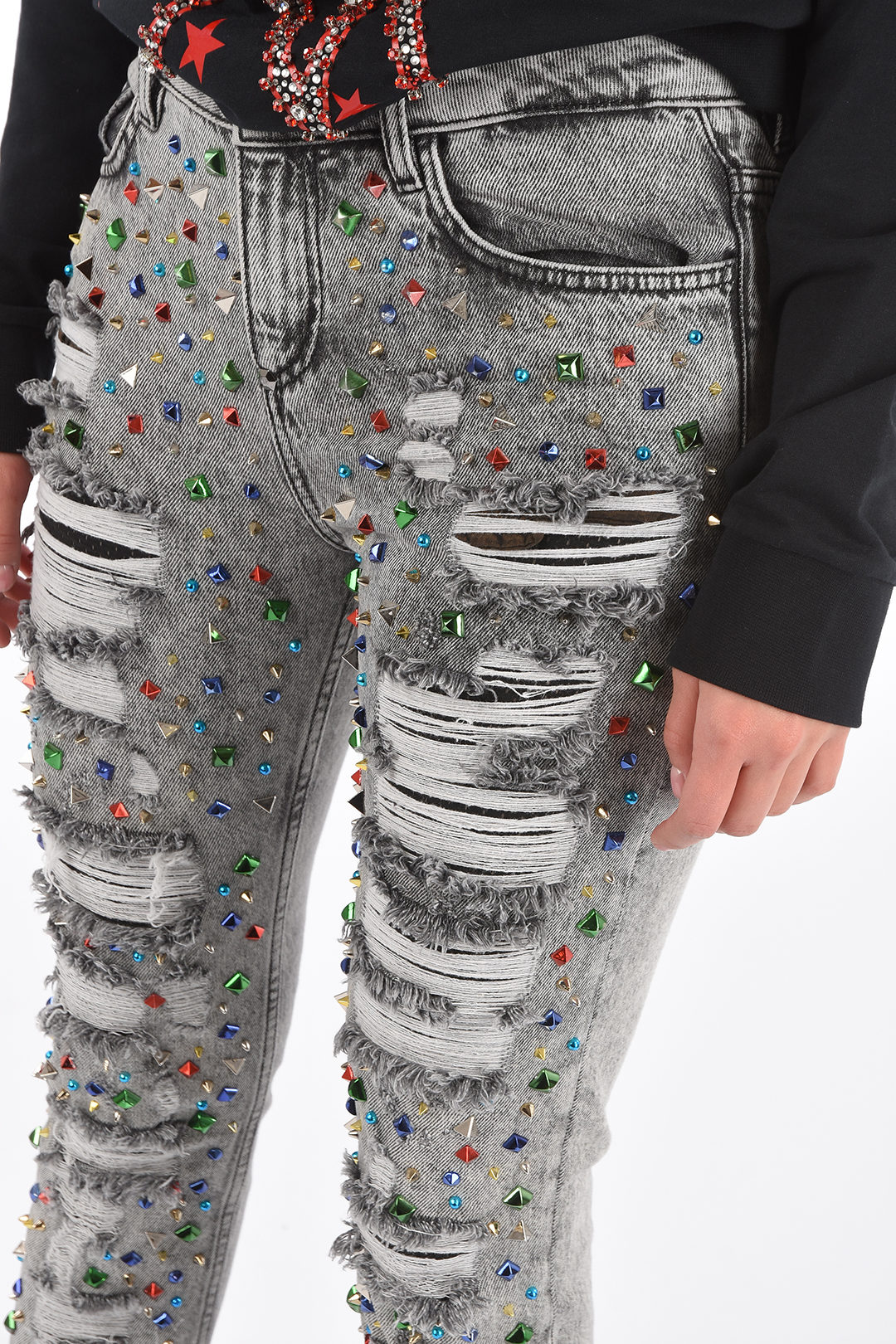 vlotter Is Vereniging Philipp Plein slim fit distressed jeans with rhinestone embellished women -  Glamood Outlet