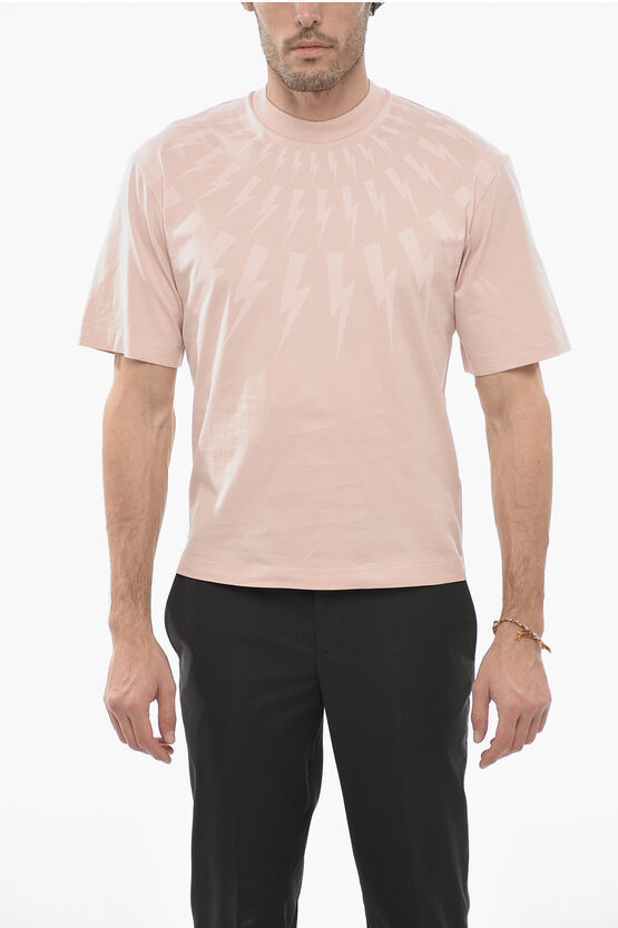 Neil Barrett Slim Fit Fair-isle Thunderbolt Crew-neck T-shirt In Pink