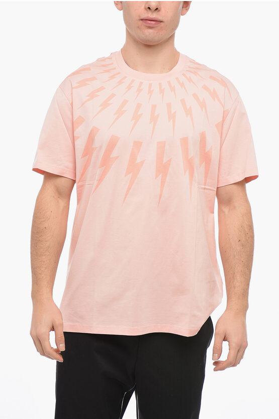 Neil Barrett Slim Fit Fair-isle Thunderbolt Crew-neck T-shirt In Pink