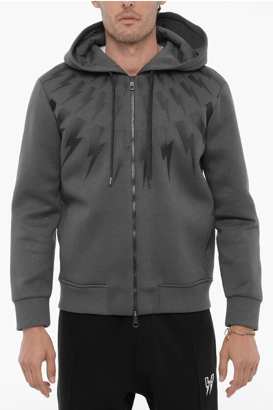 NEIL BARRETT SLIM FIT HOODIE WITH FRONTAL CLOSURE 