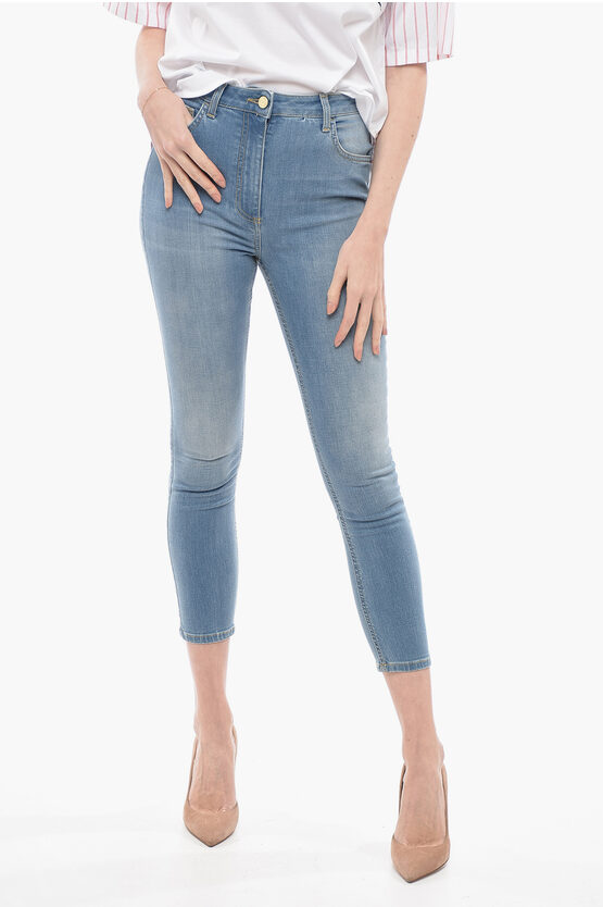 Shop Elisabetta Franchi Slim Fit Jeans With Golden Button 13,5cm