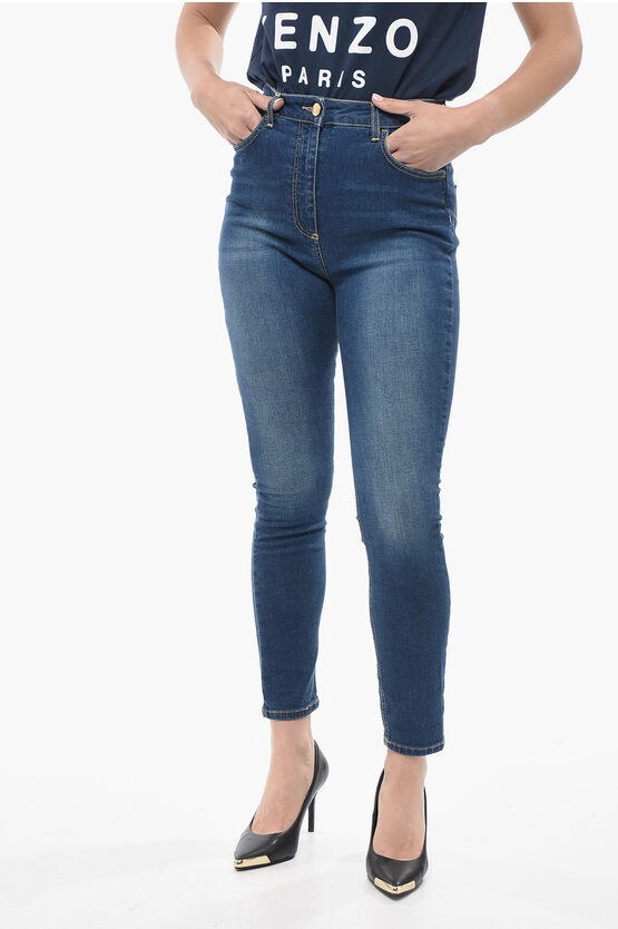 Elisabetta Franchi Slim Fit Jeans With Golden Button 13cm In Blue