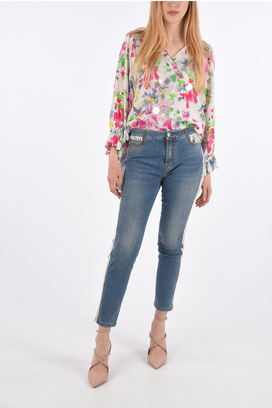 Ermanno Scervino Slim Fit Jeans with Lace Trimmings women