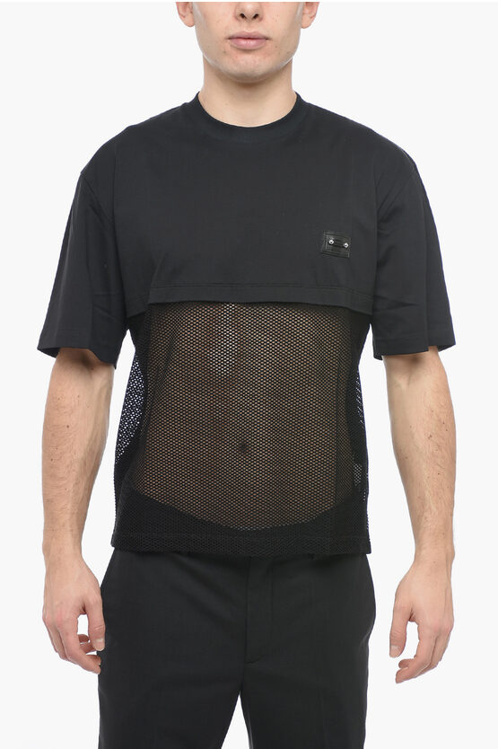 Neil Barrett Slim Fit Mesh Crew-neck T-shirt With Piercing In Black