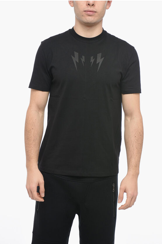 Neil Barrett Slim Fit Mirrored Bolt Crew-neck T-shirt With Ton-on-tone Pr In Neutral