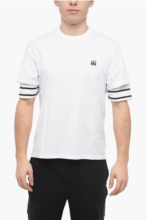 Neil Barrett Slim Fit Music Bolt Crew-neck T-shirt With Double Sleeve In White