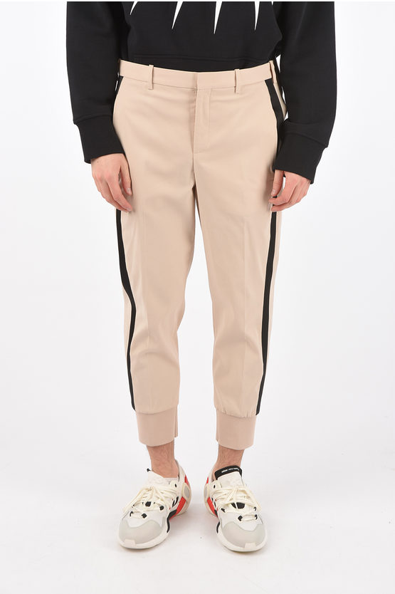 Neil Barrett Slim Fit Trousers With Contrasting Side Band In Neutral