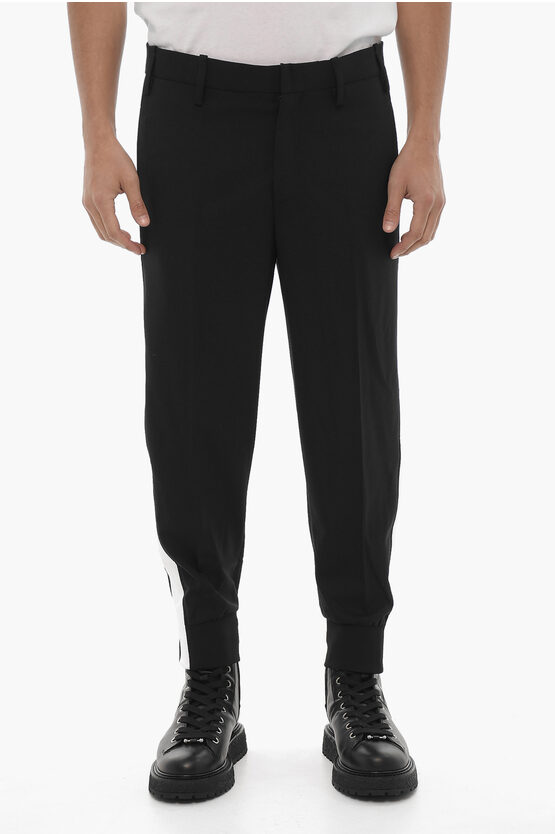 Neil Barrett Slim Fit Pants With Contrasting Side Band In Black