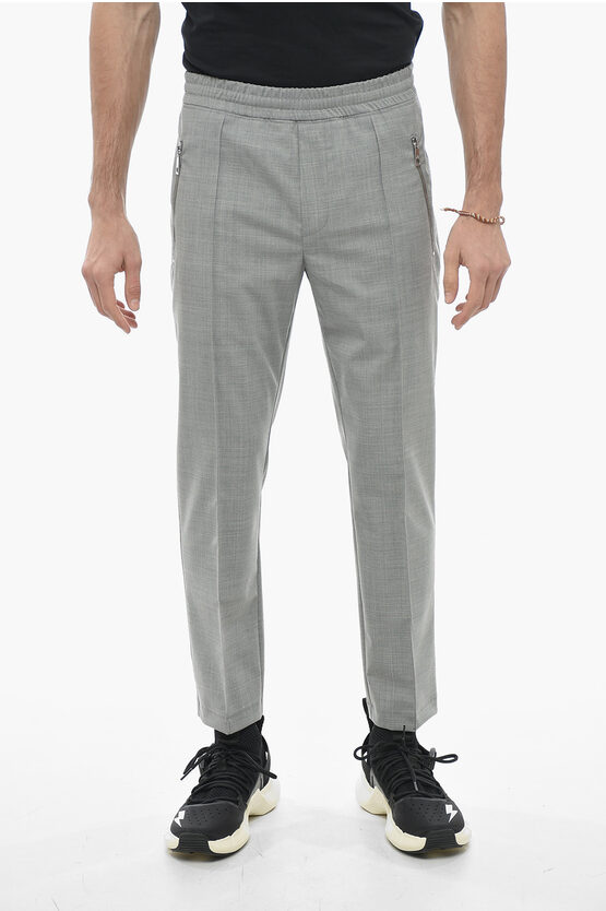 Neil Barrett Slim Fit Pants With Elastic Waistband And Ankle Zip In Gray