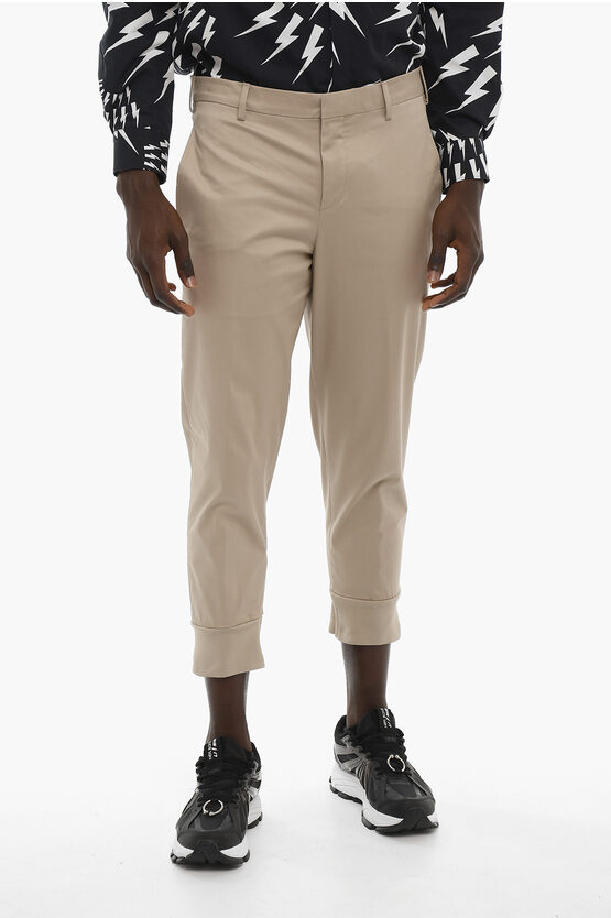 Neil Barrett Slim Fit Pants With Ribbed Cuff In Neutral