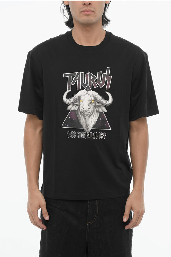 Neil Barrett Slim Fit Printed Rock Band Zodiac Taurus Crew-neck T-shirt In Black