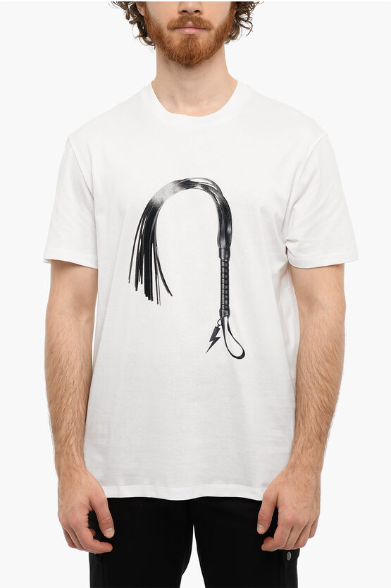 Neil Barrett Slim Fit Printed Whip Bolt Short Sleeved T-shirt In White