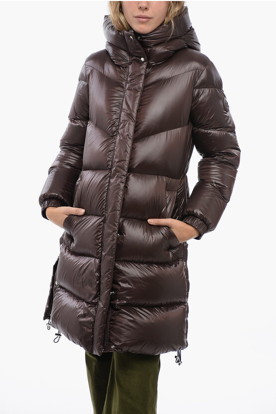 Woolrich Slim Fit Quilted Down Jacket With Hood In Brown