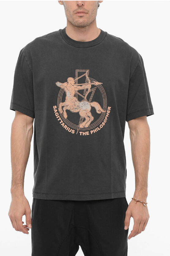 Neil Barrett Slim Fit Sagittarius The Philosopher Crew-neck T-shirt In Gray