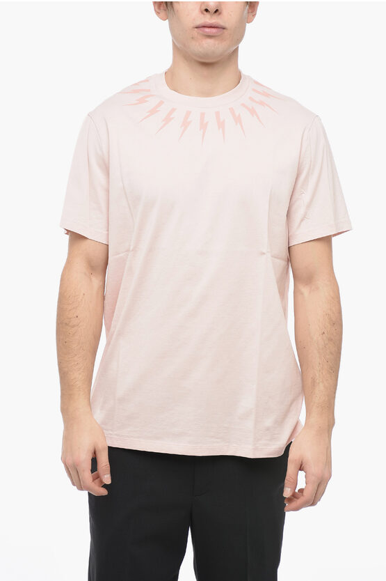 Neil Barrett Slim Fit Single Fair-isle Crew-neck T-shirt In Pink