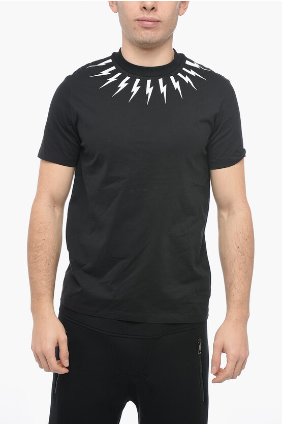 Neil Barrett Slim Fit Single Fair-isle Crew-neck T-shirt In Black