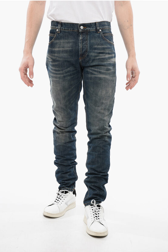 Balmain Slim Fit Stone Washed Denims 15cm In Blue
