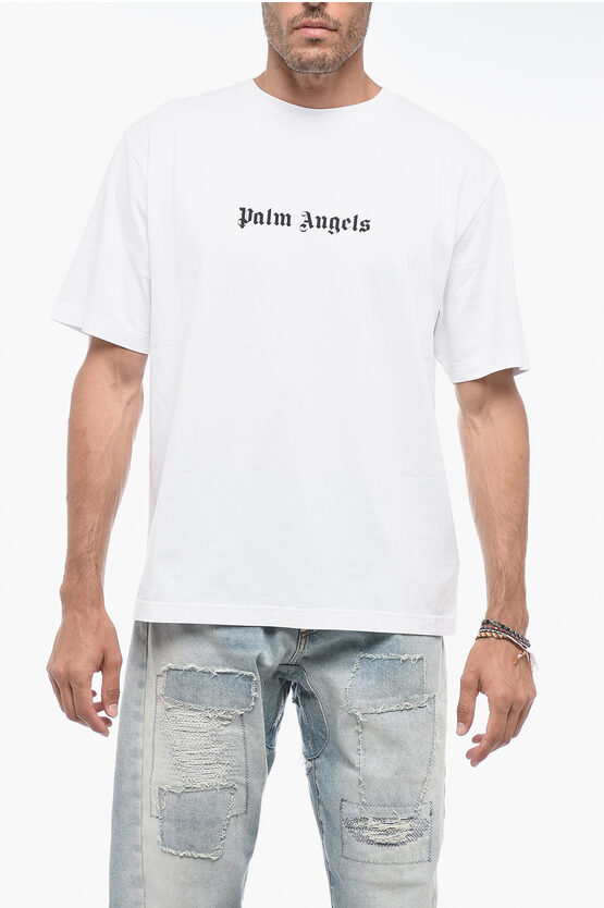 Shop Palm Angels Slim Fit T-shirt With Printed Logo