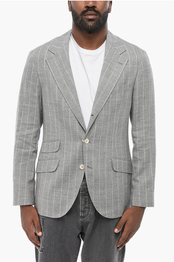 Brunello Cucinelli Slim Fit Wool And Linen Blazer With Pinstriped Motif