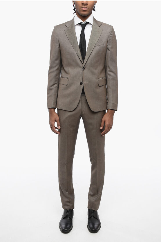 Brian Dales Slim Fit Wool Suit With Bird's Eye Pattern In Gray